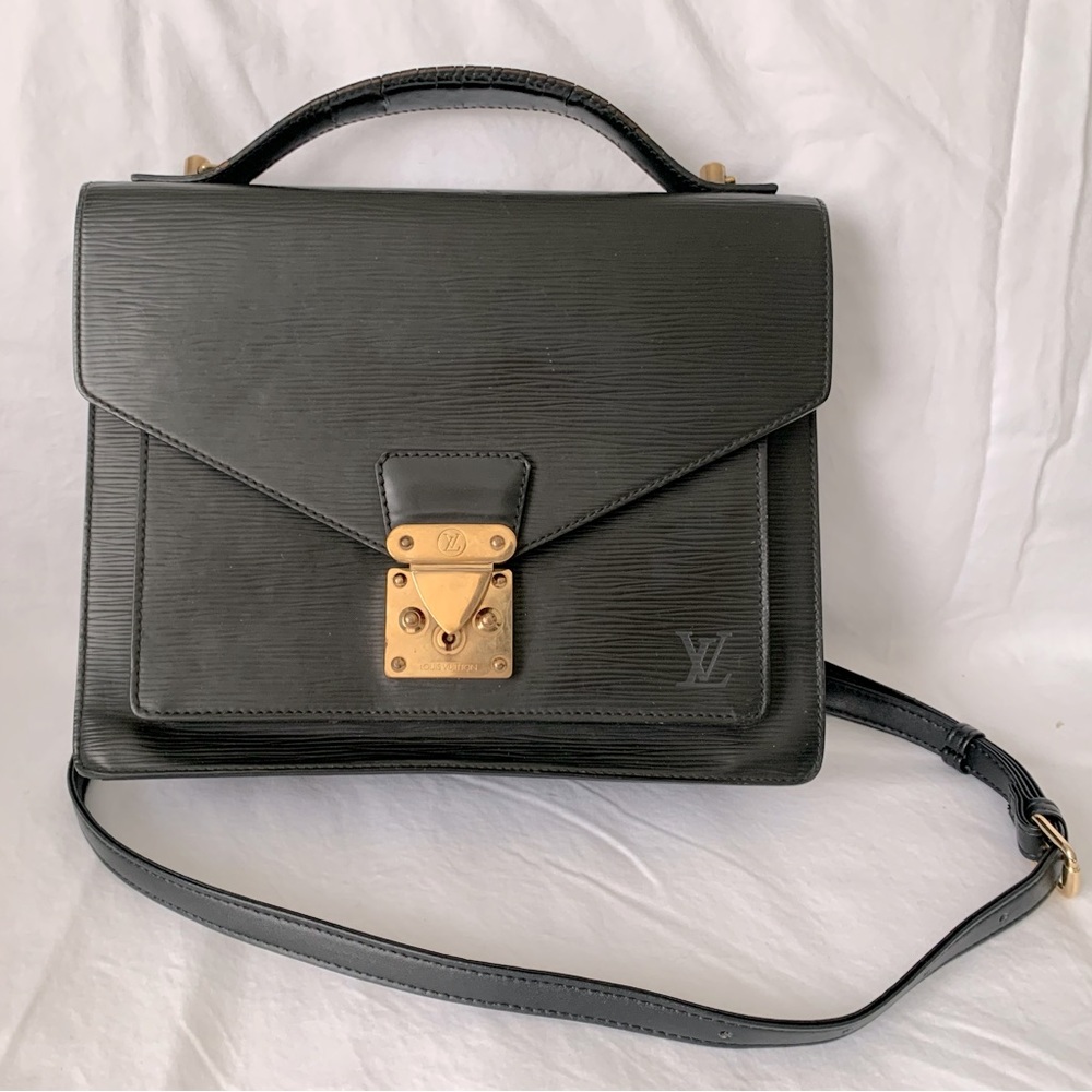 Black Louis Vuitton Epi Monceau shoulder bag.